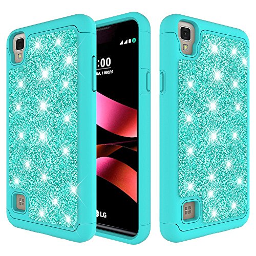 LG Tribute HD Case, LG X Style Case (Sprint Boost Virgin Simple Mobile) [Shock Absorption Impact Resistant] Dual Layer Defender Protective Hard Shell Slim Case by Zase (Glitter Teal Mint )