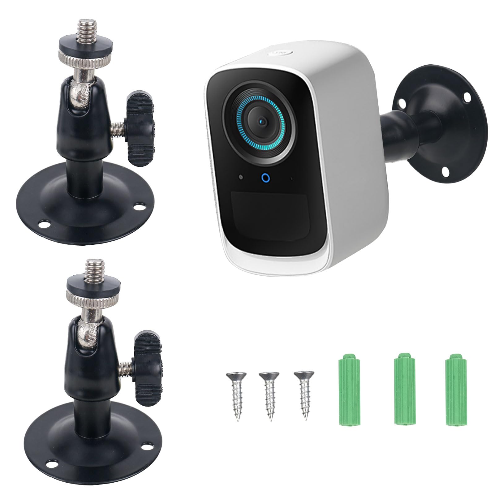 2Pcs Ring Camera Mount, for Pro, Stick Up Cam, Eufy Cam, Arlo Cameras, 360 Degree Adjustable Screwless for Cameras with Standard 1/4 Thread Holes, Black