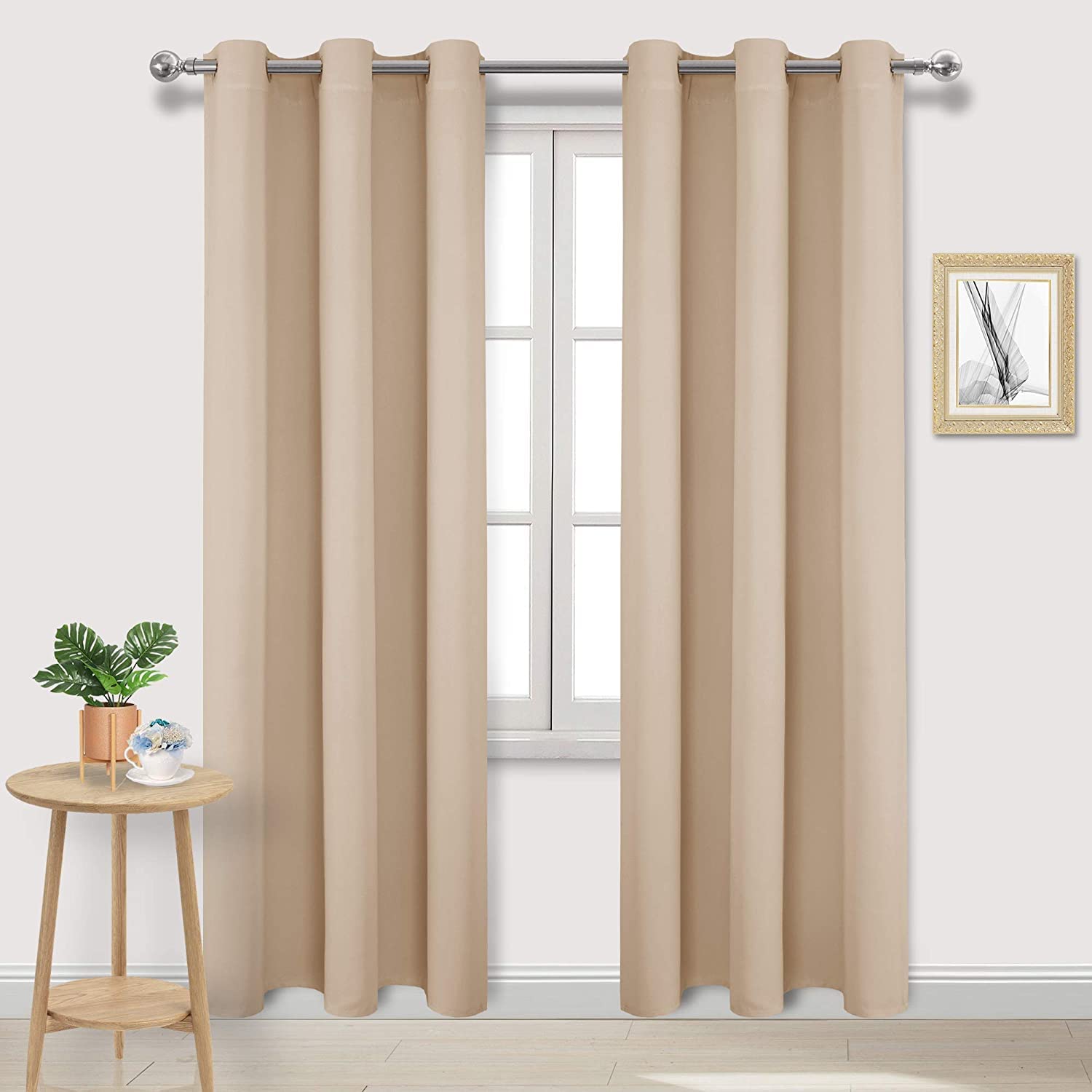 DWCN Beige Curtains & Drapes - Living Room Blackout Eyelet Thermal Curtains 46 x 90 Inch 2 Panels