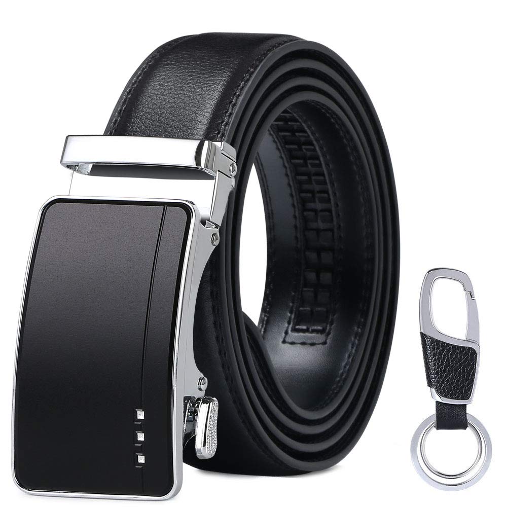 flintronic Men’s Leather Belt, Automatic Buckle Leather Ratchet Belt 3.5cm * 130cm (Keychain/Gift Box Include)
