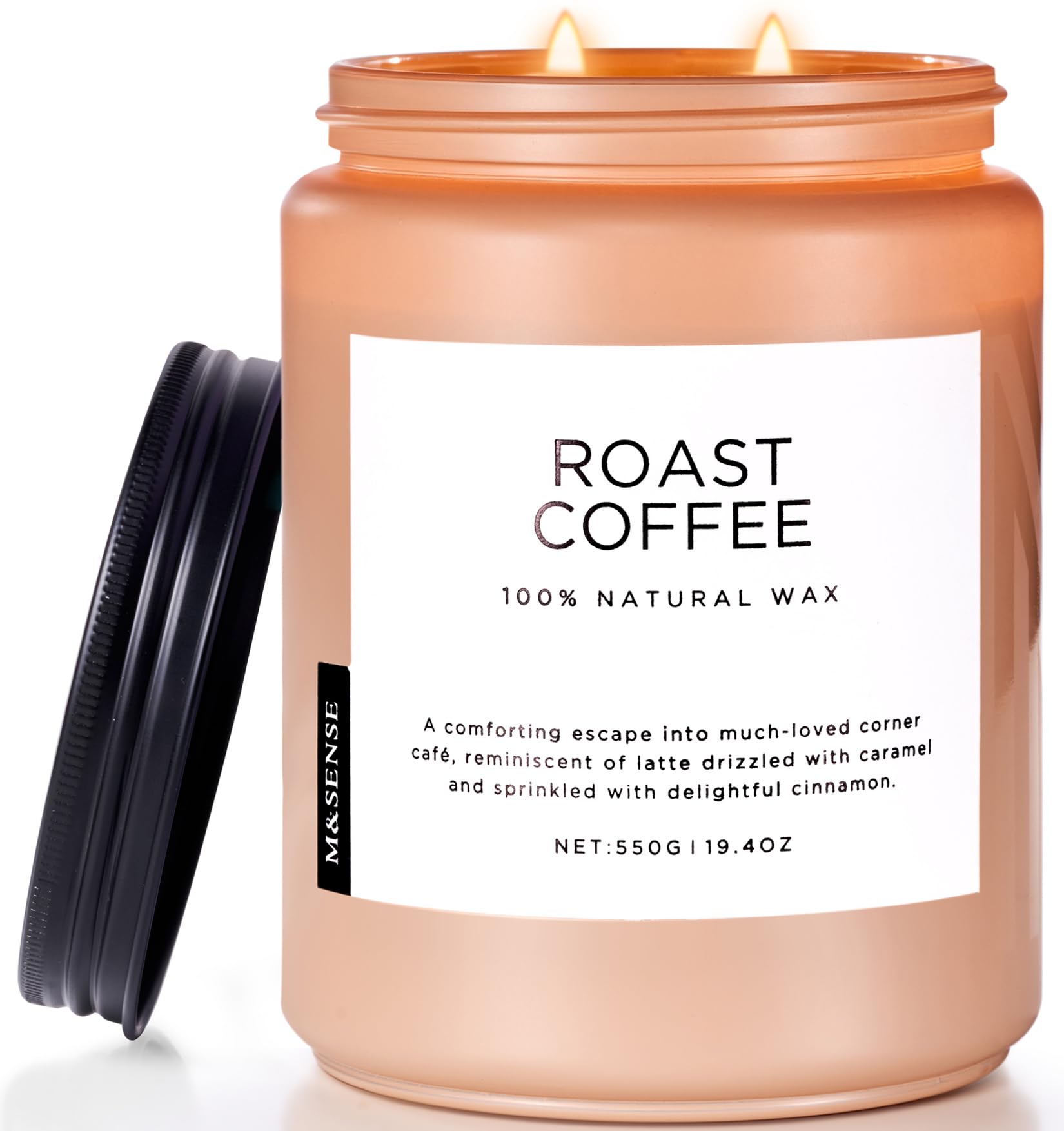 M&SENSE Coffee Candles Scented Strong, 2 Wick Jar Candle 550g, 110 Hours Burning Time, Organic Natural Soy Wax Candle for Bedroom Kitchen Home Decor, Housewarming Gift for Men and Women