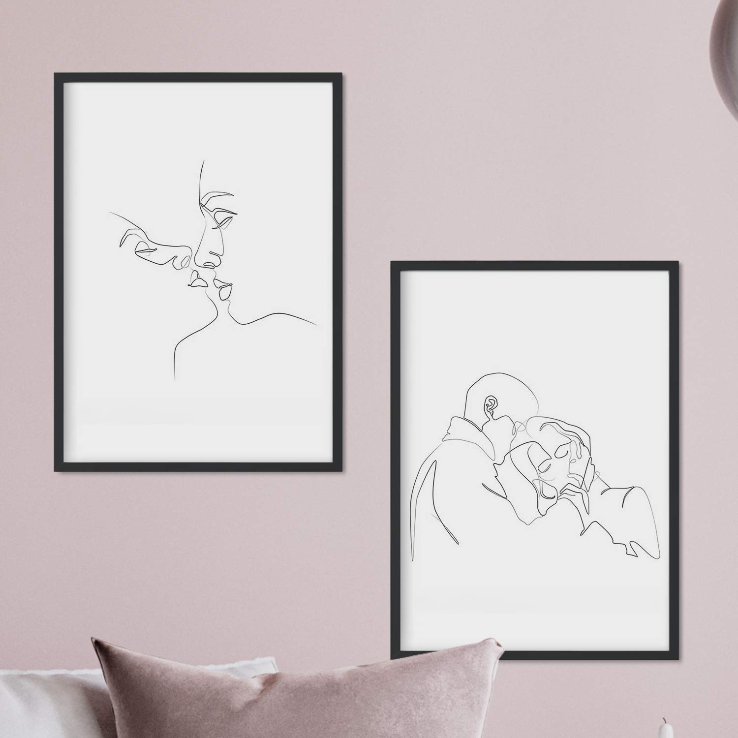 Nacnic Set two sheets of drawings with a single stroke Kiss and hug. Posters with a single line. A3 size unframed — image 1