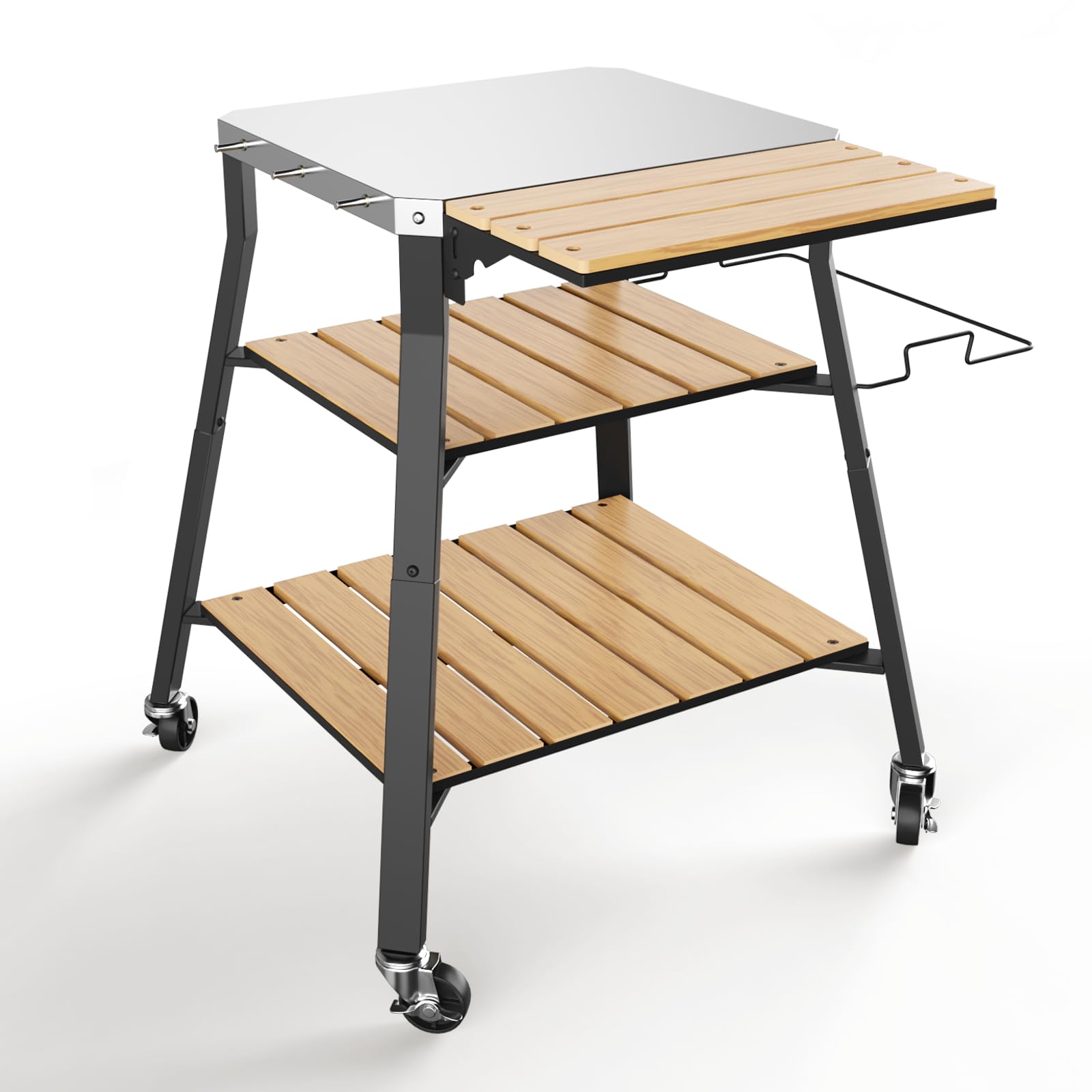 Photo 1 of Pizza Oven Stand & Shelf for Solo Stove Pi Pizza Oven, Outrdoor XSKUNStand for Ninja Woodfire, Kitchen Table for Cooking with Stainless Steel Top, WPC Storage Shelves, Lockable 360° Swivel Wheels