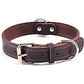 Dog Collar Genuine Leather Heavy Duty for Large Dogs（L:1.2"wide 17&ndash;23"neck） | All-day Comfort for Daily Walks and Outdoor Trips, Sturdy Metal Buckle for Long-term Use, D-Ring for Leash, Easy Clean