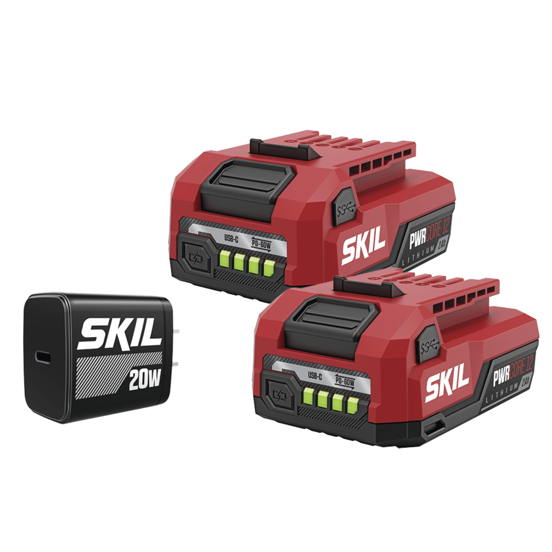 Skil PWR CORE 12 2 x 2.0Ah 12V USB-C Battery and Charger Starter Kit Including Two 2.0Ah Batteries and 20W PD Charger-CB5020A-22 Image