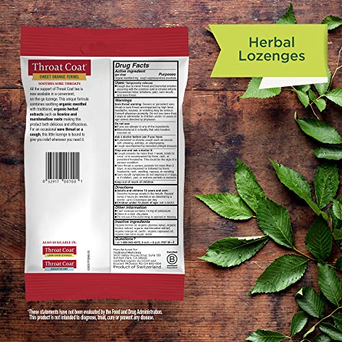 TRADITIONAL MEDICINALS ORGANIC, THROAT COAT LOZENGES, SWEET ORANGE FENNEL WITH MENTHOL – HERBAL COUGH DROPS, HELPS SOOTHE SORE THROAT & RELIEVE COUGH – NON-GMO, STIMULANT-FREE – 16 COUNT