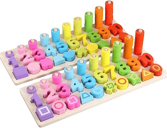Juguetes de Cubo para niños Los niños de madera educativo preescolar for niños pequeños Juguetes for Niños Niñas Forma de color Reconocimiento pila de bloques de juguete Ordenar niños no tóxico regalo: