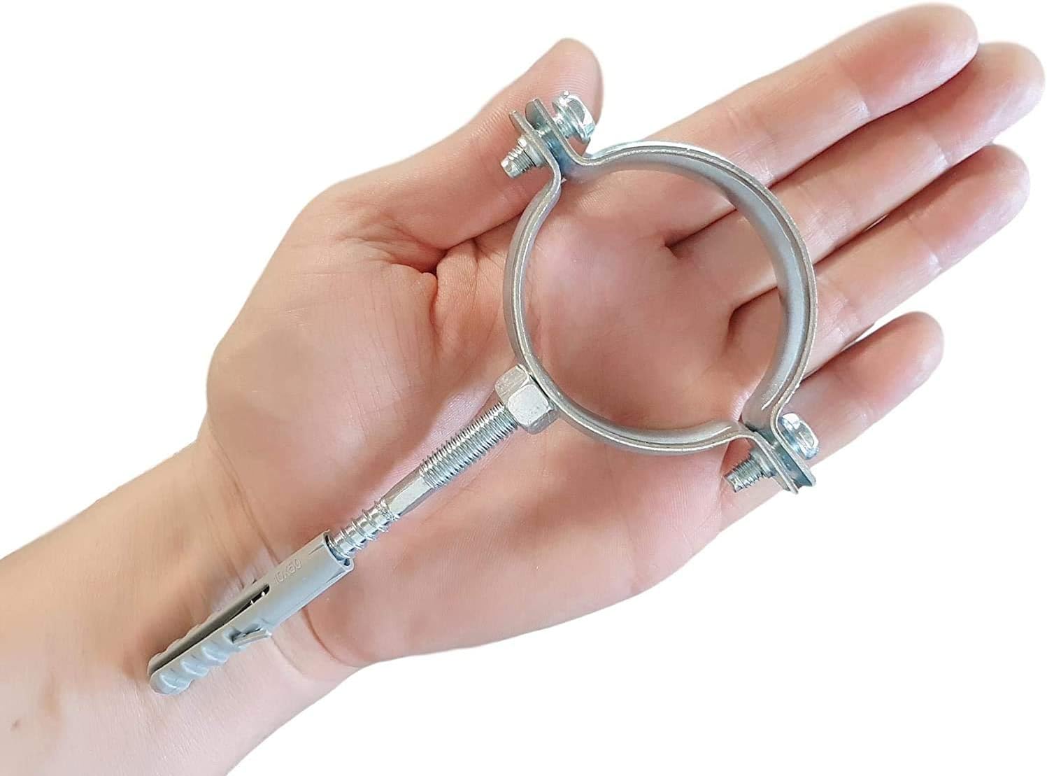 (Pack of 2 pcs) Metal Pipe Brackets Clips Clamps for diameter 60-64 mm Pipes (2), Silver - Image 5