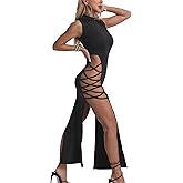 KJSUHFN Women's Sexy Cutout Bodycon Dress High Slit Long Maxi Dress