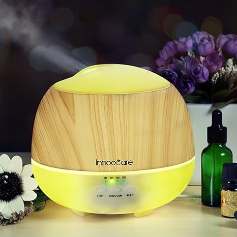 Aroma Diffuser 500ml InnooCare Luftbefeuchter Öl Ultraschall Düfte Humidifier Holzmaserung LED mit 7 Farben für Babies Kinder
