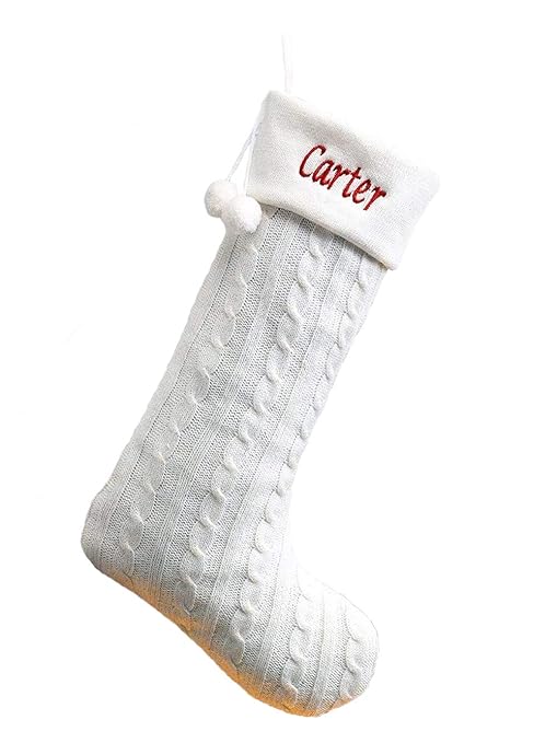 White Cable Knit Christmas Stockings