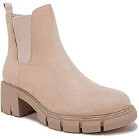Women’s Chelsea Boots Fashion Platform Chunky Block Heels Slip On Combat Ankle Booties
