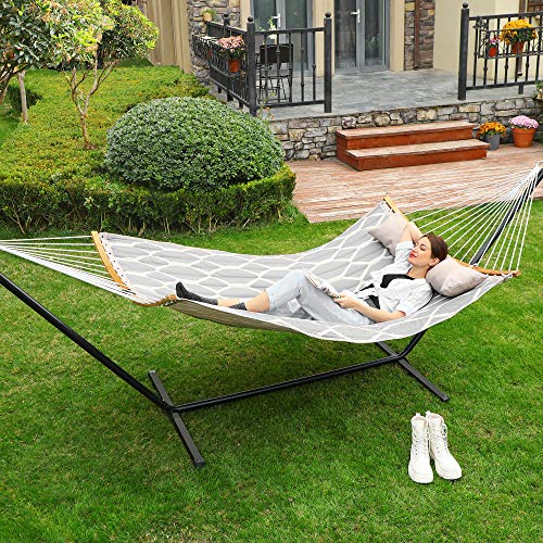 SONGMICS Hängematte, gepolstert, gesteppt, mit teilbaren gebogenen Bambusstangen, mit Kopfstütze, 200 x 140 cm, bis 225… – Bild 4