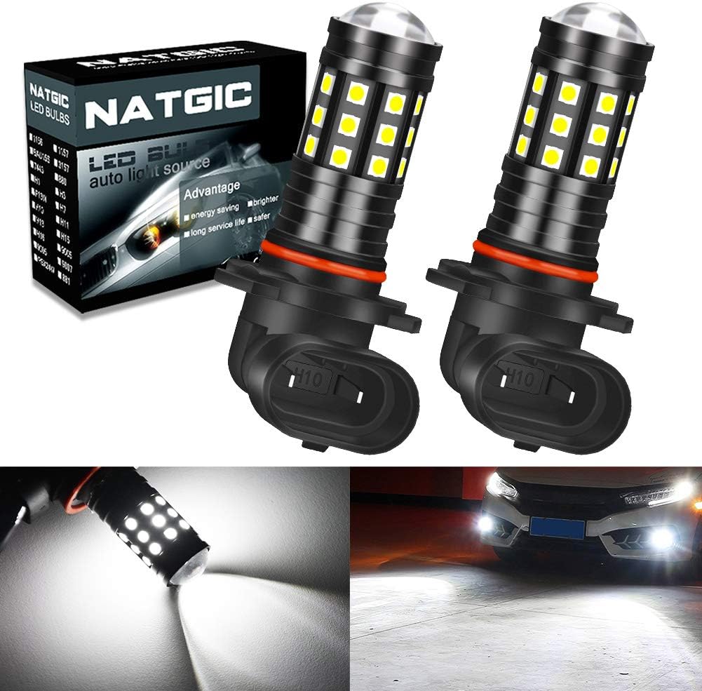 NATGIC H10 Led Bulb Xenon White 2700LM 6500K 3030 27SMD with Lens Projector for Fog Lights Bulbs DRL Daytime Running Lights 12V-24V (2-Pack)