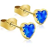 XUU G23 Titanium Heart Opal Stud Earrings for Women, Minimalist Push Back Piercing Jewelry, Hypoallergenic 20G Earrings Pair, Dainty Lobe Helix or Cartilage Stud