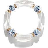 Sajidos Vintage Ceramic Beads Bracelets for Women Stacking Chunky Colorful Acrylic Stretch Bamboo Tube Beach Bangle Bracelet Friendship Cute Bracelet Romantic Jewelry Gifts