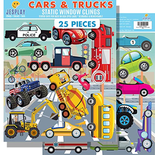 Cars & Trucks Window Clings for Kids & Toddlers (by Jesplay USA