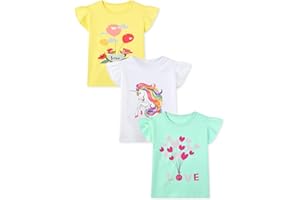 HILEELANG Girl T-Shirts Short Sleeve Graphic Tees Cotton Casual Summer Tops Shirts Packs
