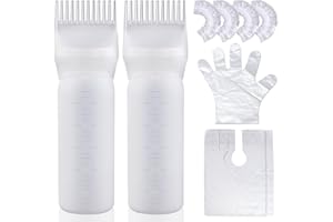 Wowang Root Comb Applicator Bottle 6 Ounce 2 Pack 12-tooth Comb Leak proof Hair Dye Brush Hair Color Applicator Bottle with Graduated Scale(White)