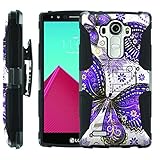 Violet Butterfly [COMBAT] Heavy Duty Armor Dual Layer Design Image Case With Kickstand Belt Holster Case for LG G4