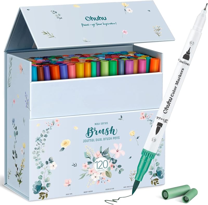 Ohuhu 120 Colour Dual Tip Markers Brush Fineliner Art Pens with Case Maui Series
