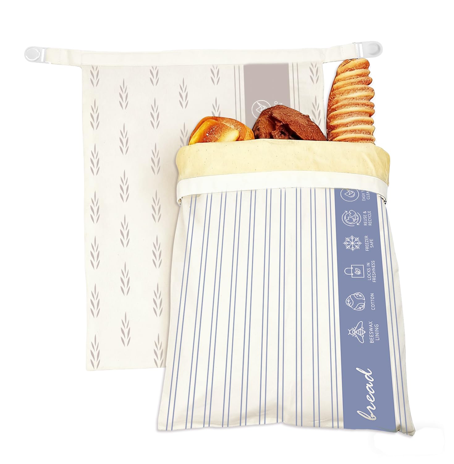 Photo 1 of 2 Pack Reusable Beeswax Bread Bags for Sourdough & Homemade Bread, Cotton Waxed Bags Keeps Fresh Longer XL Food Storage Bags with Beeswax Lining, Freezer Safe, Baking Supplies for Sourdough