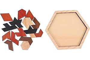 HEALSOPTHY Wooden Tangram Puzzle Toy Brain Teaser for Children Early Learning Hexagon Shape Pattern Educational Blocks Set