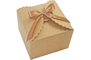 WEWILUCK Brown Box for Presents, 10 Pack Small Empty Kraft Paper Gift Boxes with Ribbon For Packaging Candy, Cookie, Chocolate, Craft, Candle, Small Gifts, 4.75” x 4.75” x 3.53”