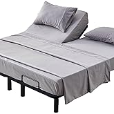 Kingnex 32-34 Split Top King Sheets Sets for Adjustable Bed with Straps Soft 1800 Microfiber Breathable 4 Pcs Flex Head King Bedding Set Grey