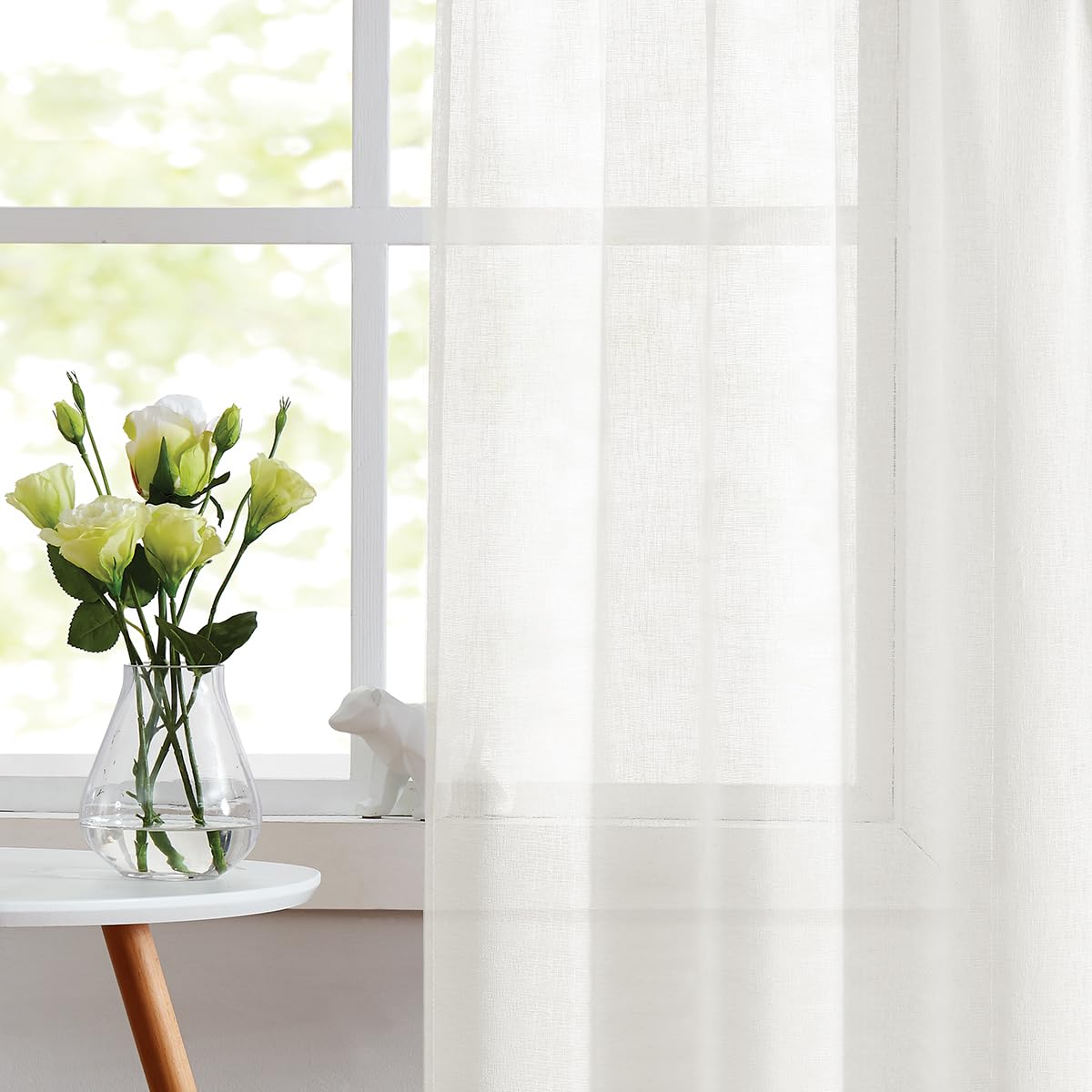 Bujasso Cream Linen Textured Sheer Curtains 54 inch Elegant Vintage Window Drapes for Living Room Semi Transparent Light Filtering Curtains Set of 2 Panels Rod Pocket 55" Wx54 L,Cream/Ivory