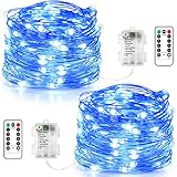 GDEALER 2 Pack Fairy Lights Battery Operated 20 FT 60 LEDs Twinkle Lights with 8 Modes Waterproof Remote Fairy String Lights Firefly Lights for Thanksgiving Christmas Decorations Bedroom Wedding- Blue