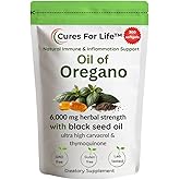 Cures For Life Oil of Oregano Softgels – 6000mg High Potency with 165mg Carvacrol & 200mg Black Seed Oil – 2-in-1 Immune Support & Digestive Health – 300 Softgels – Oregano Oil Capsules Supplement