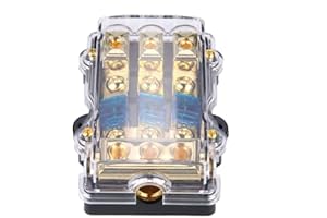 Fused Power Distribution Block, 1 in 3 Way Distribution Block ANL Fuse Holder,Max 24V 60A Zinc Alloy Plastic Case Fuse Box fo