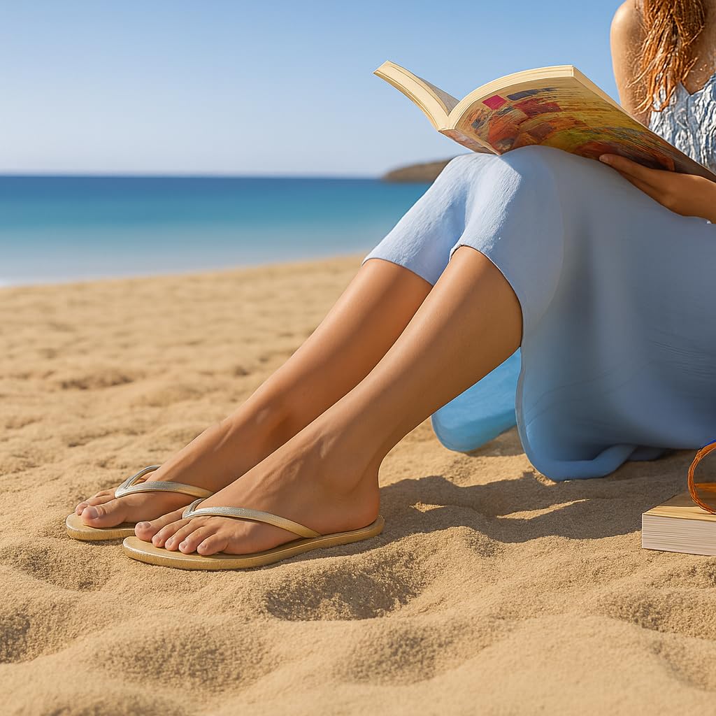 EMMA NEW YORK Summer Sandals Flip Flops for Women Vegan Leather Thong Trendy 2025 Dressy Cute Silver