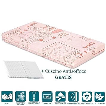 Evergreenweb Matratze für Kinder oder Babys, mit Bezug aus Naturbaumwolle, Bezug abnehmbar und maschinenwaschbar, orthopädisch 70x160 cm Rosa