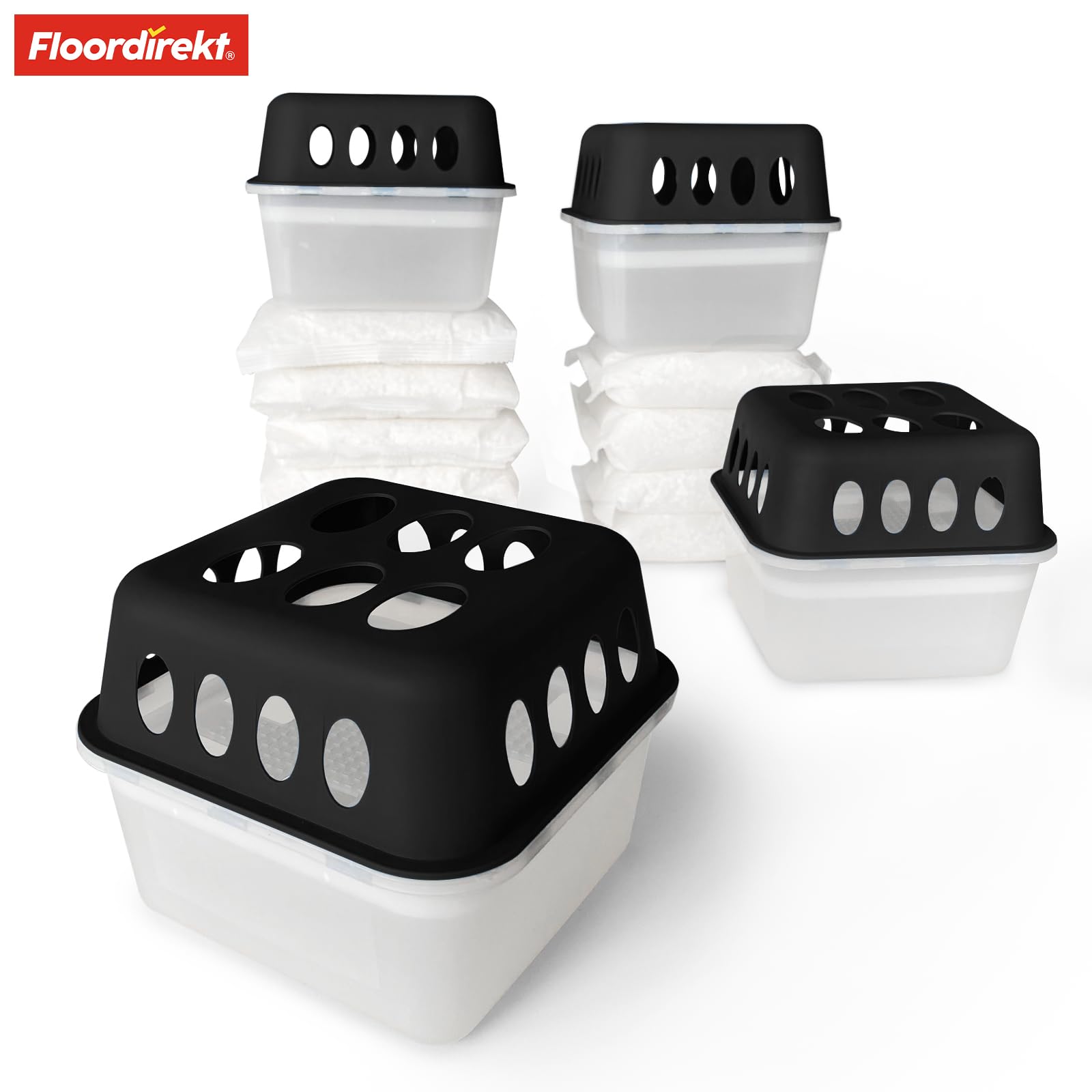 Floordirekt 4 x Luftentfeuchter mit 8 x 400g Nachfüll-Beutel Granulat Raumentfeuchter Nachfüllbar & Wiederverwendbar Schwarz HAVA 6