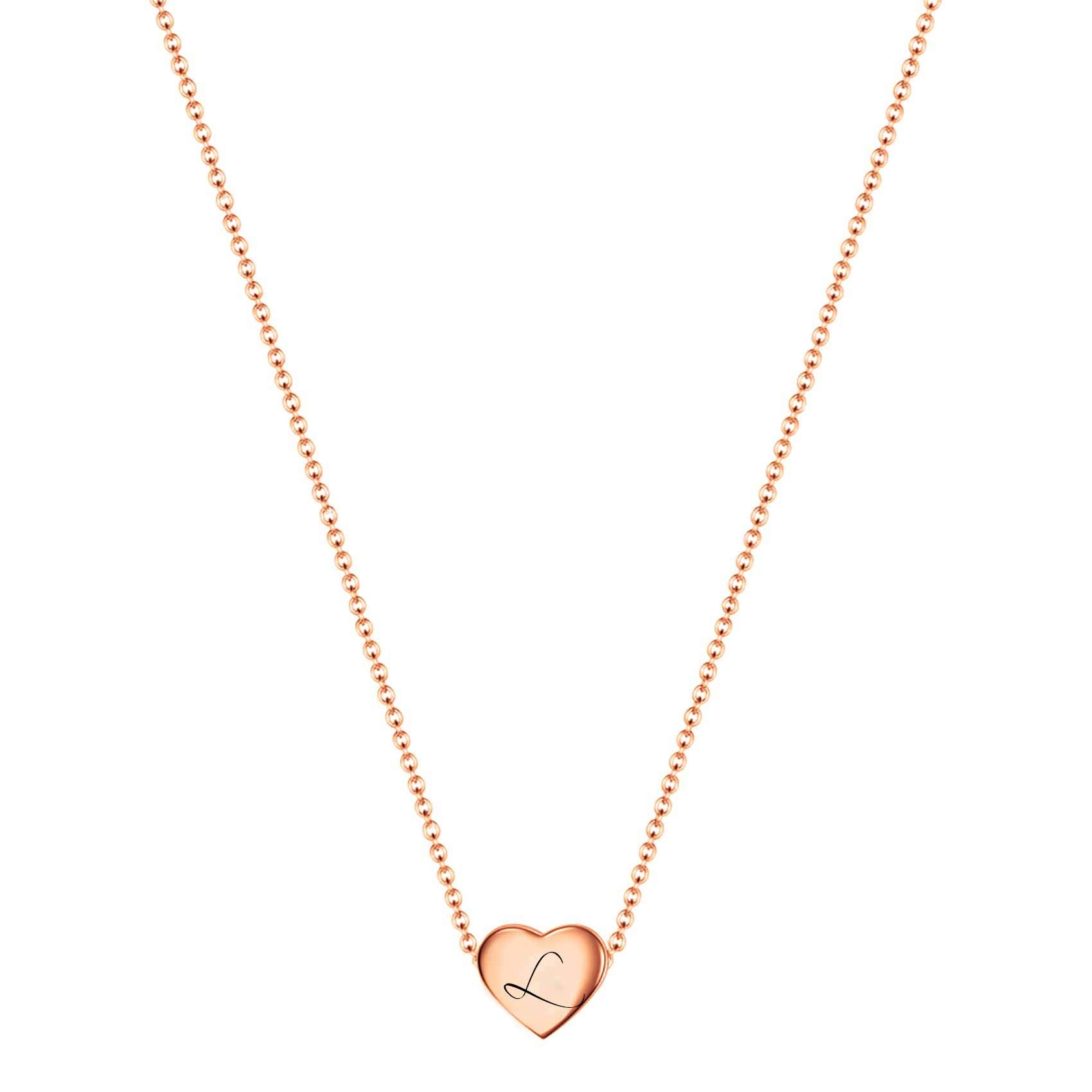 VQYSKO Initiale Necklace Ladies Heart Letter Chain-Stainless Steel Name Chains, Exquisitely Small(For Women/Girls/Mom) Birthday Gift, Valentine's Day present (Rose gold-L)