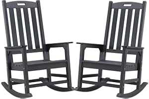 Psilvam Oversized Outdoor Rocking Chair Set of 2, Porch Rocker with 21" Wide Seat and 32" Tall Backrest, Pre-Assembled with Most Components for Effortless Installation (Carbon Black)