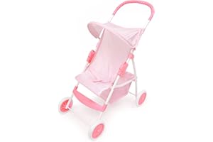 Badger Basket Folding Doll Umbrella Stroller for Dolls Up to 18 Inches - Lightweight, Compact Doll Stroller with Safety Belt, Pink and White Design