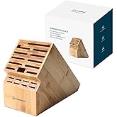 KITCHENDAO 20 Slot Bamboo Knife Block without Knives, Universal Knife Holder for Kitchen, Holding Multiple Types of Knives, Countertop Butcher Block Knife Stand for Easy Kitchen Storage