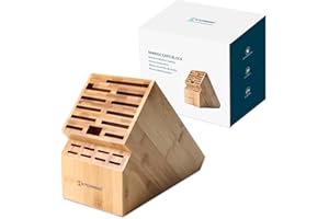 KITCHENDAO 20 Slot Bamboo Knife Block without Knives, Universal Knife Holder for Kitchen, Holding Multiple Types of Knives, C