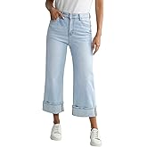 LookbookStore Capris Jeans for Women Wide Leg High Waisted Casual Summer Roll Hem Cropped Stretch Denim Jean Capri Pants