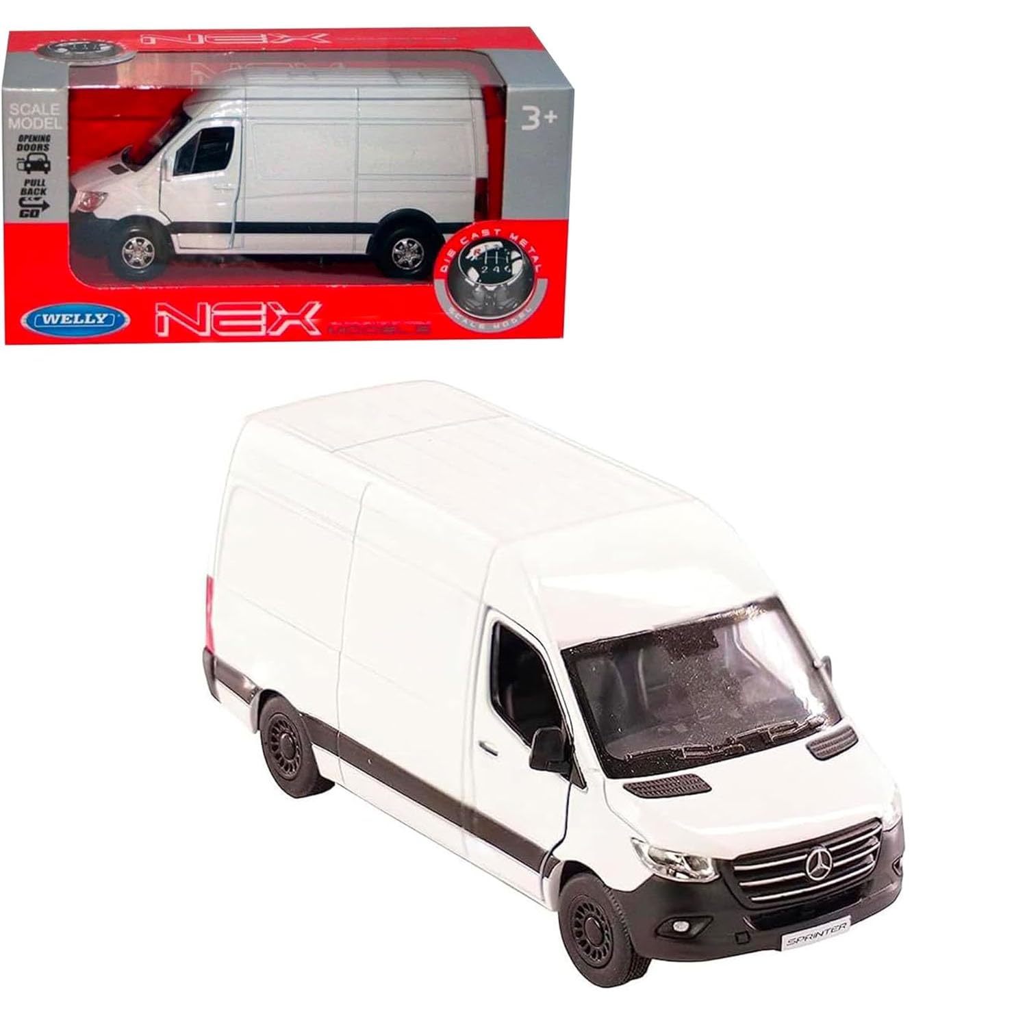 D.A.Y. Republic Official Licensed Mercedes Benz Sprinter White Panel Van - 1:48 Scale, with Open and Close Doors, Metal Die Cast, Pull Back and Go, Action Toy Collectors Model — image 1