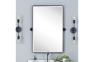 TEHOME Farmhouse Pivot Rectangle Bathroom Mirror Black Metal Framed Tilting Beveled Vanity Mirrors for Wall, Overall 23.91 x 30 inches (Mirrror 20 x 30 inches)