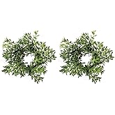 Boxwood Candle Ring | 2 Pack | 2 inch Center | Greenery Candle Ring Wreath | 6 inch