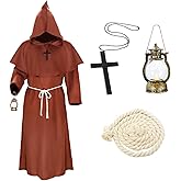 EKGNU Adult Friar Medieval Hooded Monk Renaissance Priest Robe Costume Cosplay