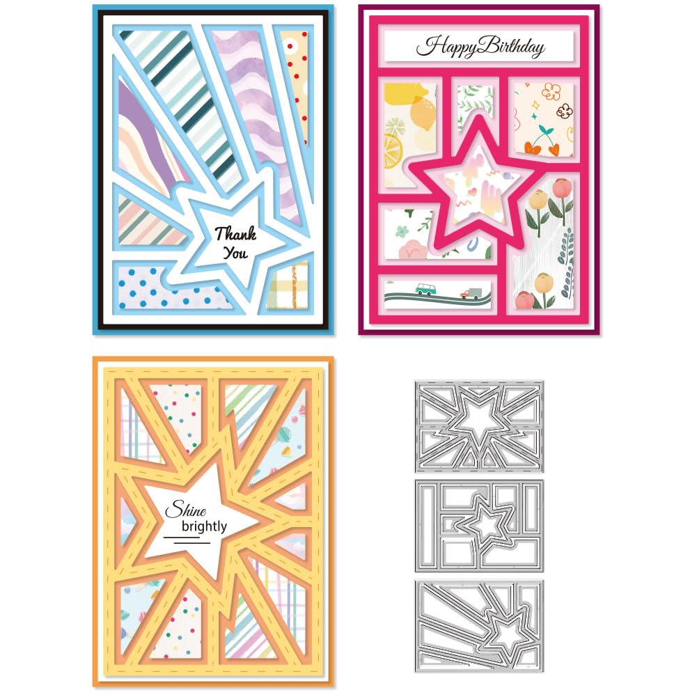 DELORIGIN Star Frames Cutting Dies Card Making Die Hollow Line Borders Stencil Carbon Steel Die Cuts Card Scrapbooking Embossing Template Metal Dies for Cards Craft Paper Album Invitation Background