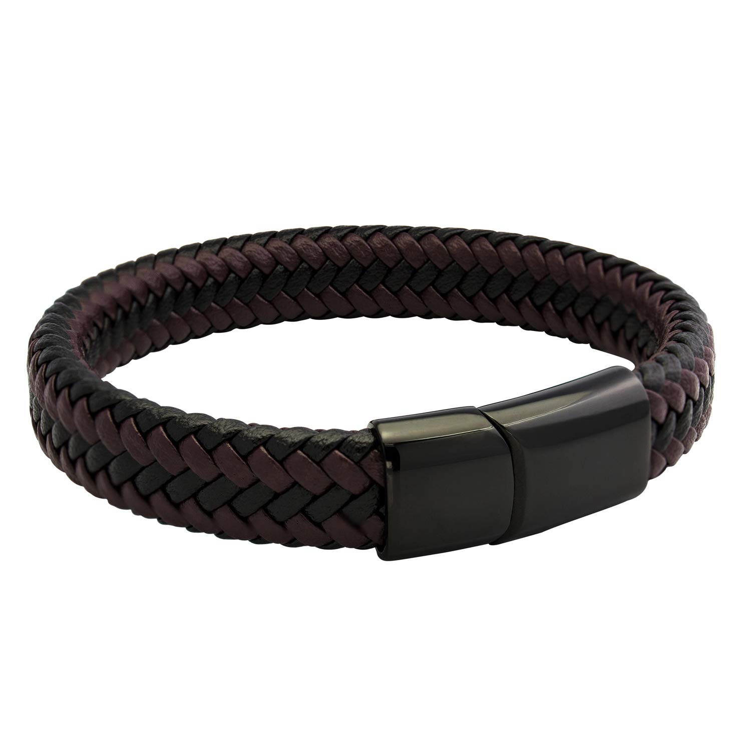 555Jewelry Mens Bracelets Leather and Steel, Magnetic Clasp Braided Brown & Black Leather Bracelets for Men, Mens Leather Bracelet, Men Bracelets, Black, 8.25 Inch