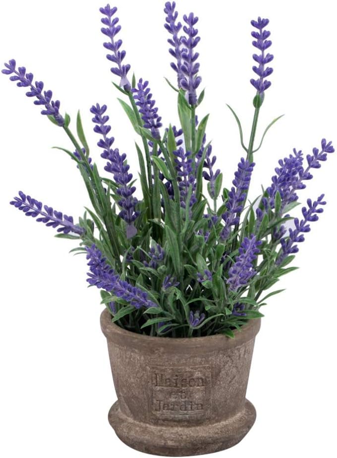 Artificial Lavender Fake Lavender Pot Faux Lavender Plants for Home Garden Decor (Purple)