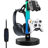 VCOM Headphone Stand with 17 Light Modes, Gaming Controller Holder with Remote Control, PC Gaming Accessories for Desk, Universal Organizer Headpsets/Xbox/PS5 Headset Stand Gamer Gifts